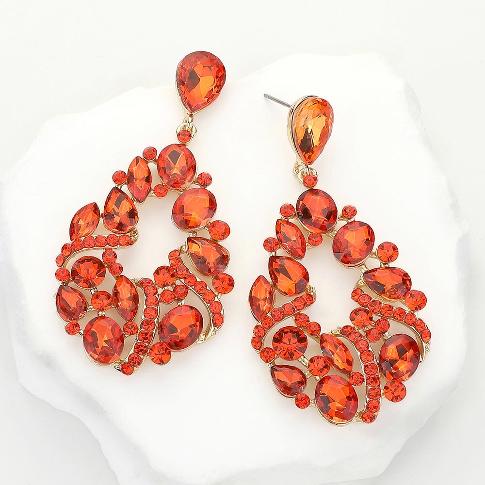 Orange Marquise Stone Statement Earrings